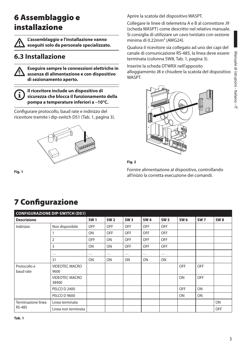 6 assemblaggio e installazione, 3 installazione, 7 configurazione | Videotec DTWRX User Manual | Page 9 / 20