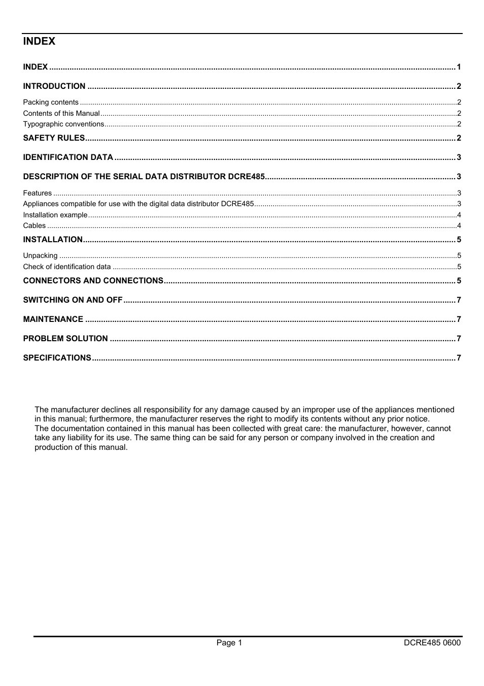 Index | Videotec DCRE485 User Manual | Page 15 / 44