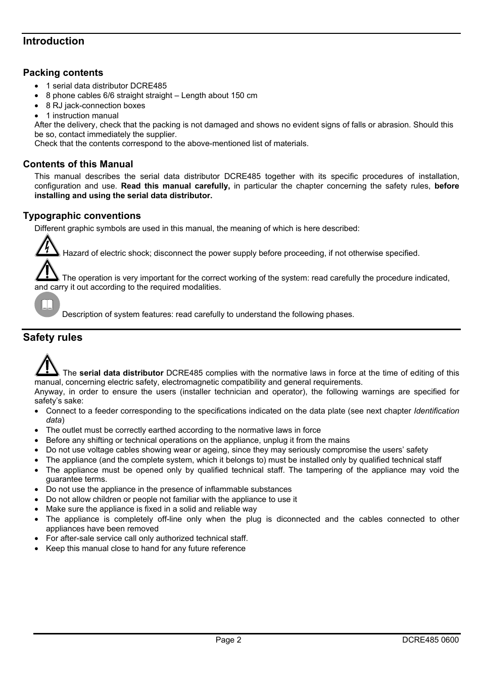 Introduction, Safety rules | Videotec DCRE485 User Manual | Page 16 / 44