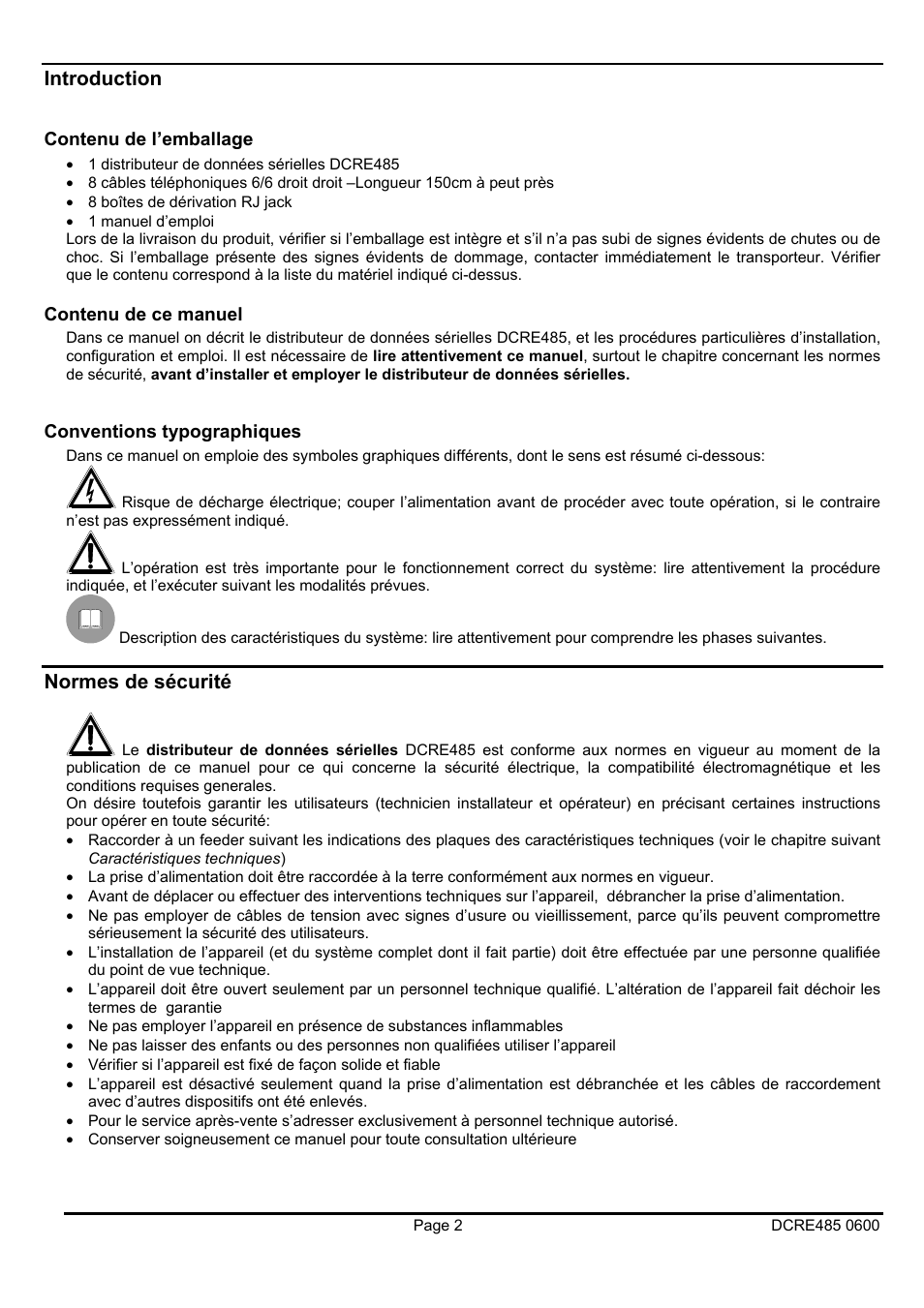 Introduction, Normes de sécurité | Videotec DCRE485 User Manual | Page 26 / 44