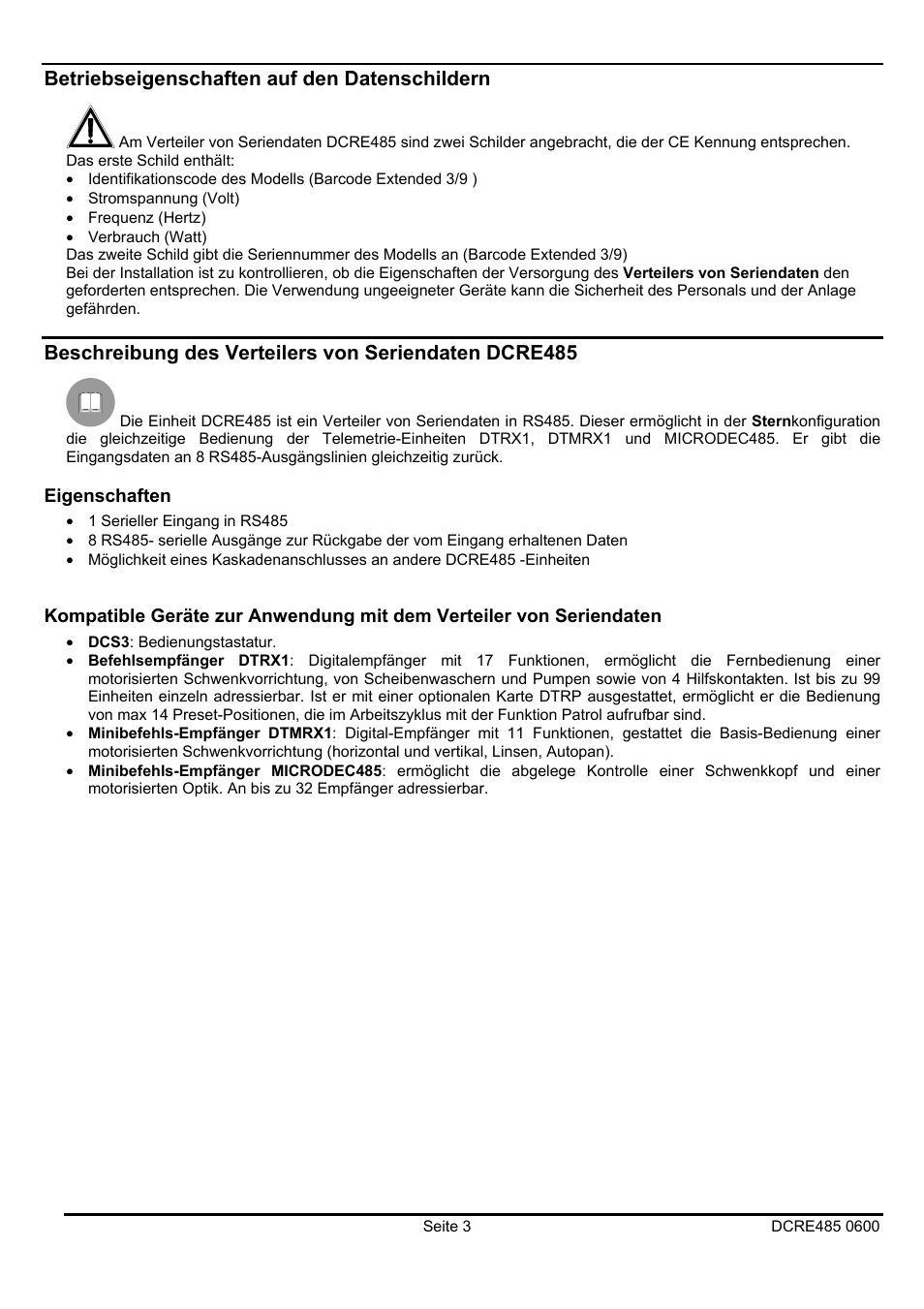 Betriebseigenschaften auf den datenschildern | Videotec DCRE485 User Manual | Page 37 / 44