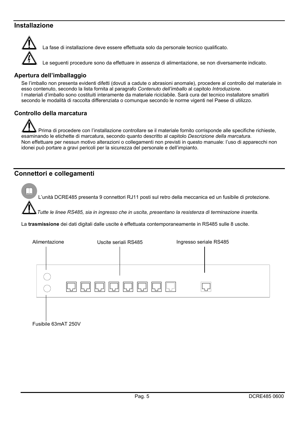Videotec DCRE485 User Manual | Page 9 / 44