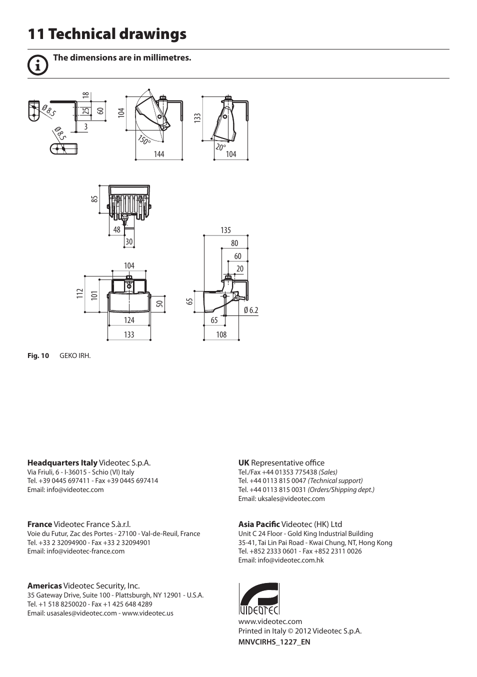 11 technical drawings | Videotec GEKO IRH User Manual | Page 12 / 44