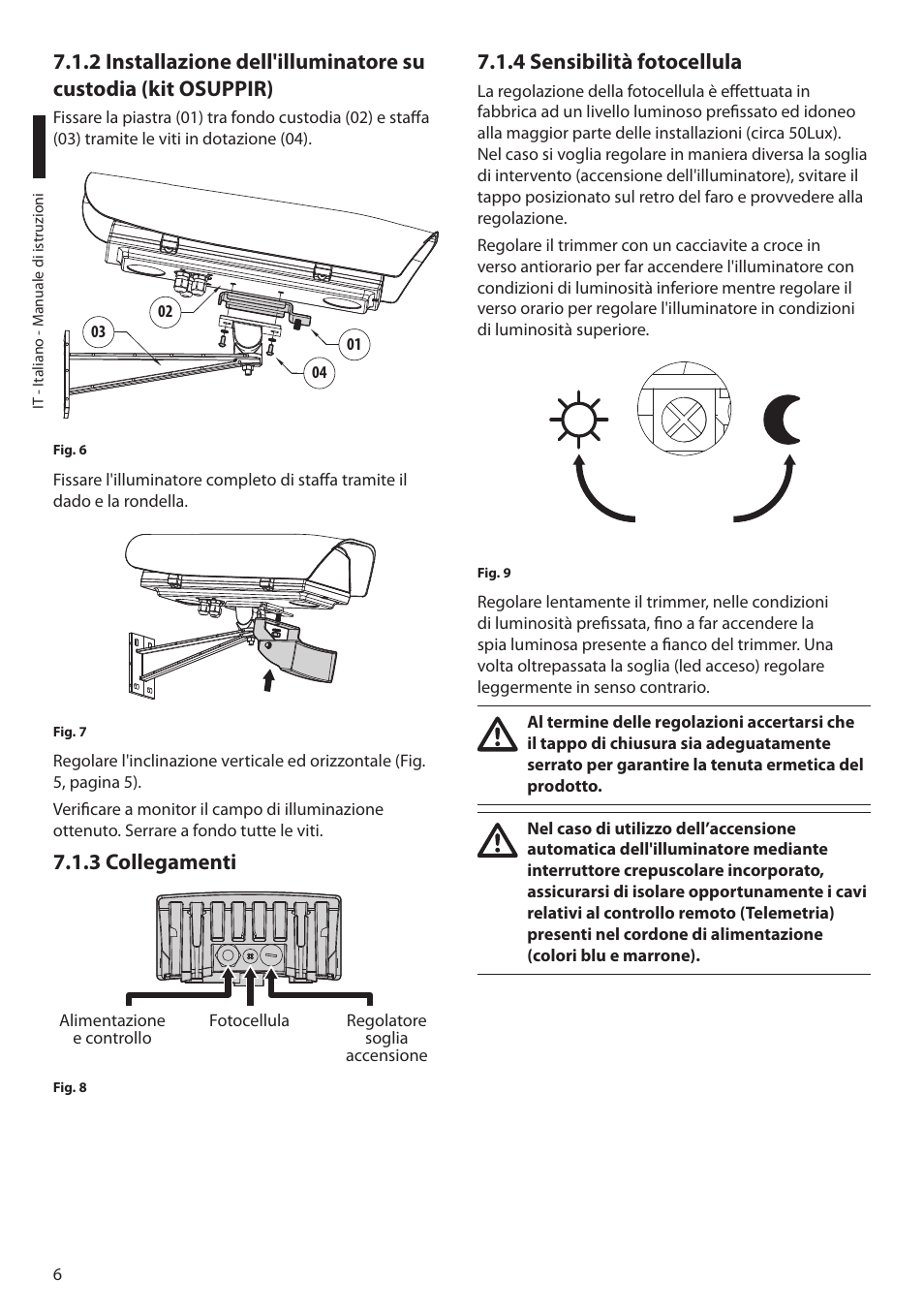 3 collegamenti, 4 sensibilità fotocellula | Videotec GEKO IRH User Manual | Page 18 / 44
