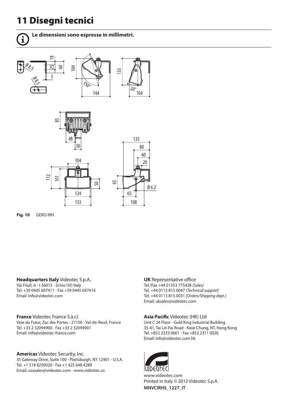 11 disegni tecnici | Videotec GEKO IRH User Manual | Page 22 / 44
