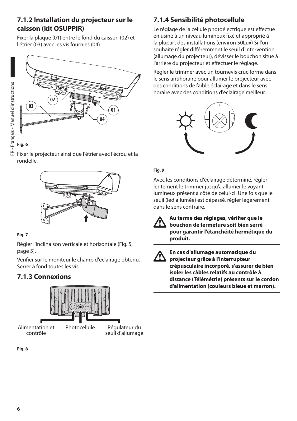 3 connexions, 4 sensibilité photocellule | Videotec GEKO IRH User Manual | Page 28 / 44