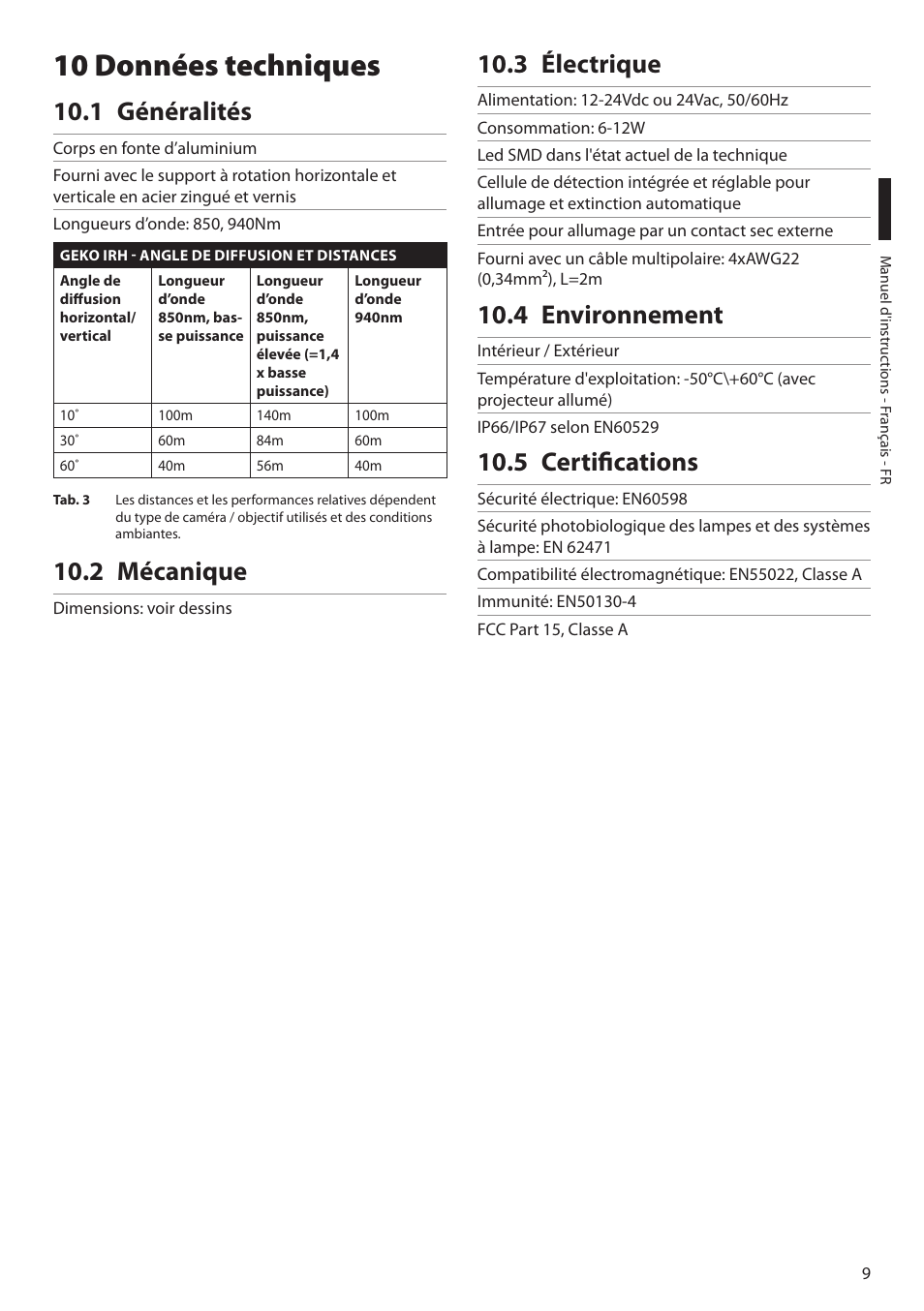 10 données techniques, 1 généralités, 2 mécanique | 3 électrique, 4 environnement, 5 certifications | Videotec GEKO IRH User Manual | Page 31 / 44