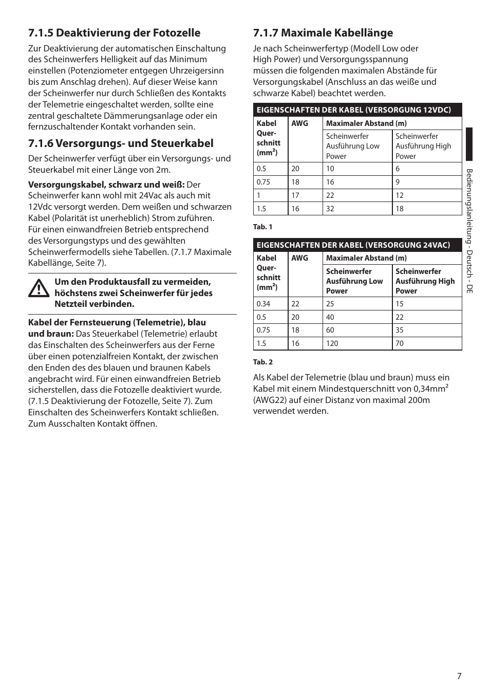 5 deaktivierung der fotozelle, 6 versorgungs- und steuerkabel, 7 maximale kabellänge | Videotec GEKO IRH User Manual | Page 39 / 44