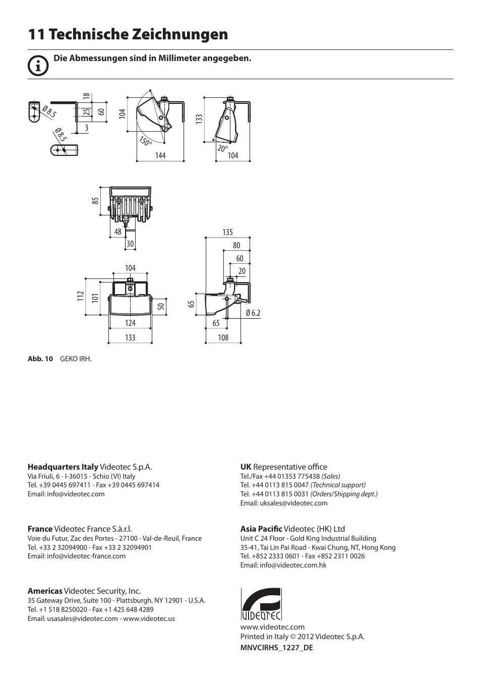 11 technische zeichnungen | Videotec GEKO IRH User Manual | Page 42 / 44