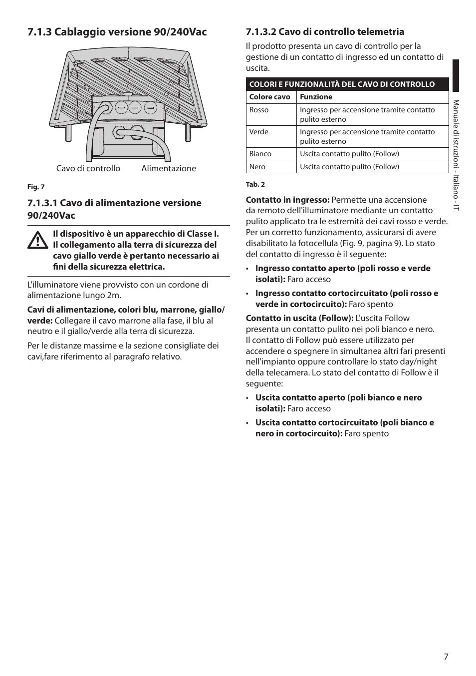 3 cablaggio versione 90/240vac, 1 cavo di alimentazione versione 90/240vac, 2 cavo di controllo telemetria | Videotec GEKO IRN User Manual | Page 21 / 52
