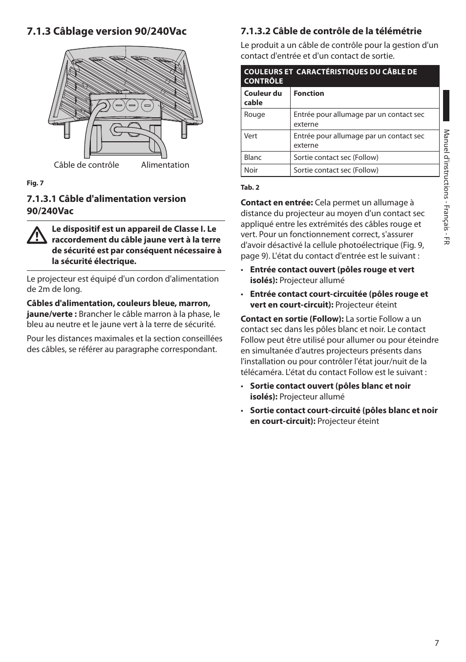 3 câblage version 90/240vac, 1 câble d'alimentation version 90/240vac, 2 câble de contrôle de la télémétrie | Videotec GEKO IRN User Manual | Page 33 / 52