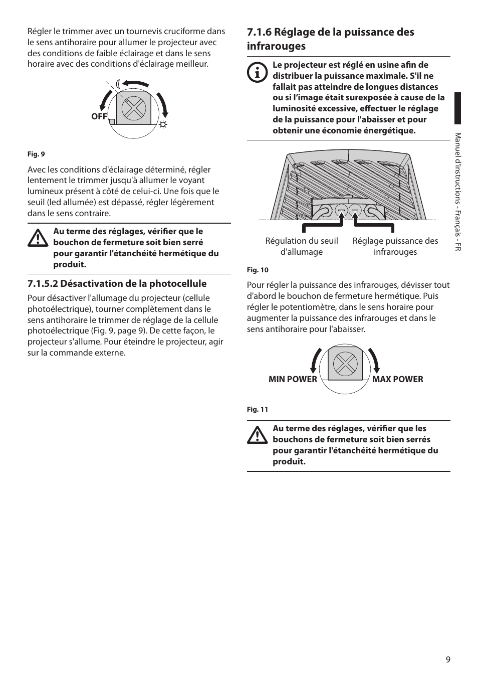 2 désactivation de la photocellule, 6 réglage de la puissance des infrarouges | Videotec GEKO IRN User Manual | Page 35 / 52