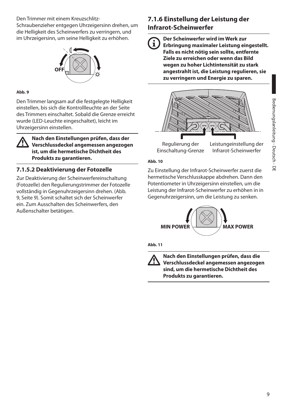 2 deaktivierung der fotozelle | Videotec GEKO IRN User Manual | Page 47 / 52