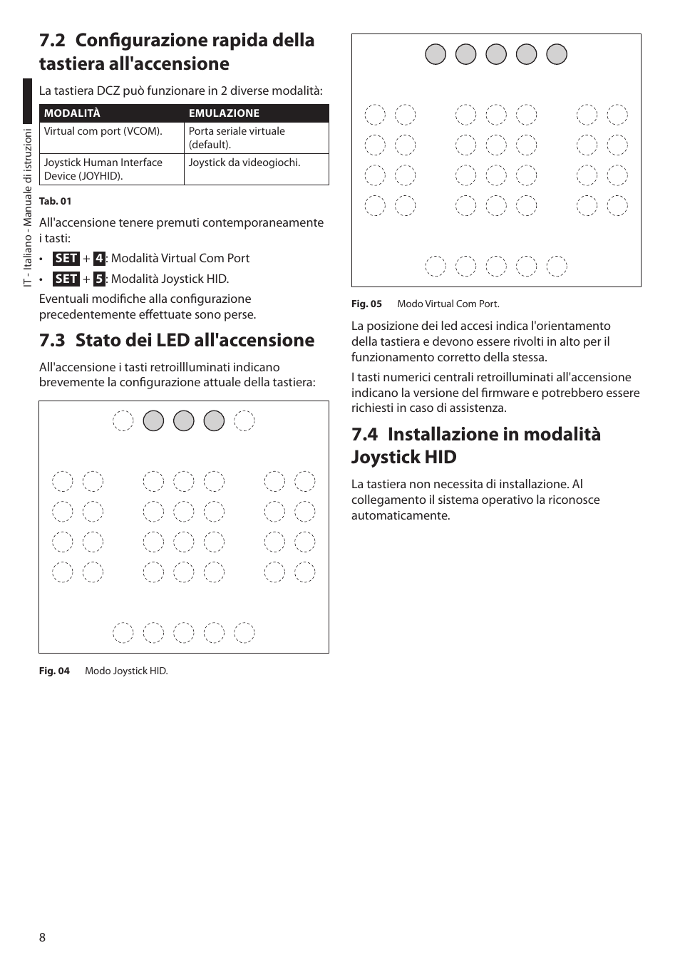 3 stato dei led all'accensione, 4 installazione in modalità joystick hid | Videotec DCZ User Manual | Page 32 / 92