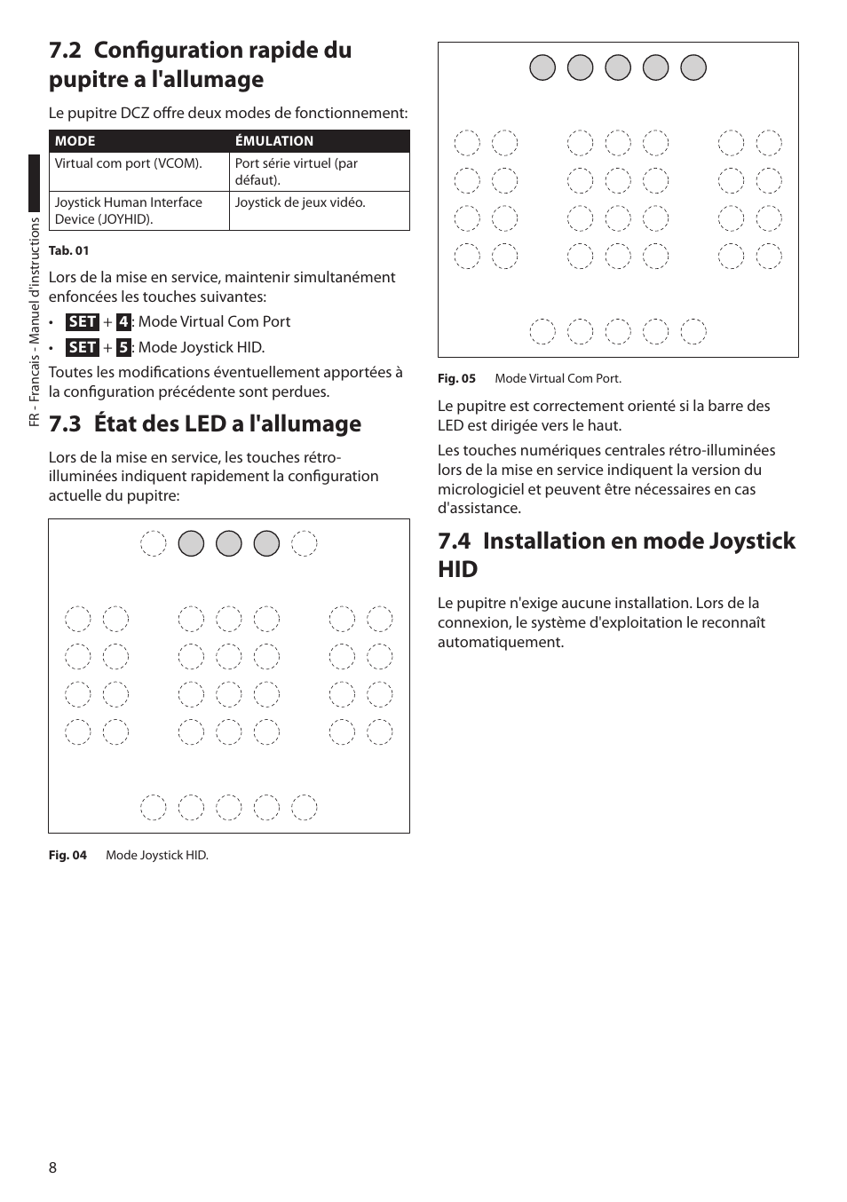 2 configuration rapide du pupitre a l'allumage, 3 état des led a l'allumage, 4 installation en mode joystick hid | Videotec DCZ User Manual | Page 54 / 92