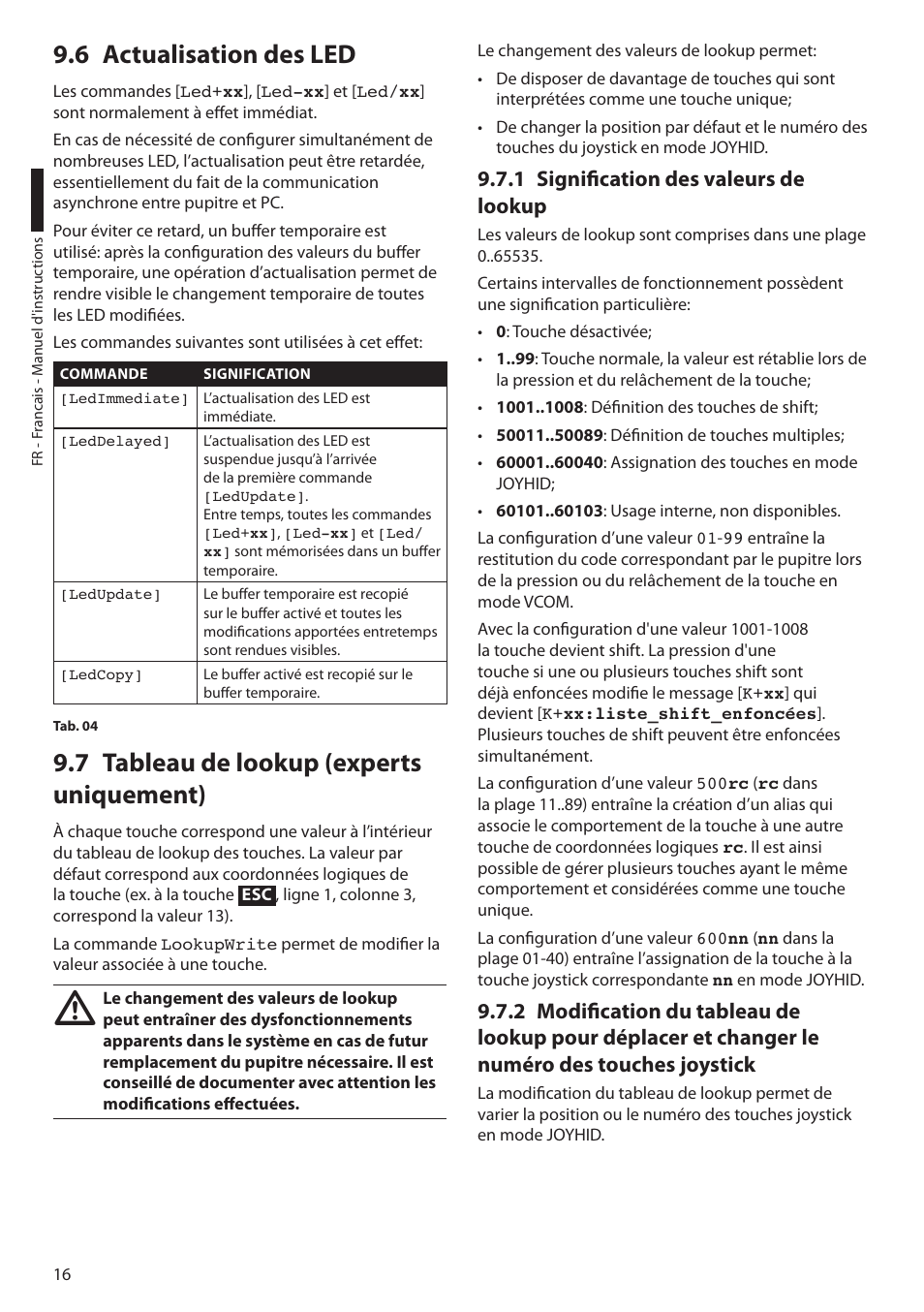 6 actualisation des led, 7 tableau de lookup (experts uniquement), 1 signification des valeurs de lookup | 7 tableau de lookup (experts | Videotec DCZ User Manual | Page 62 / 92