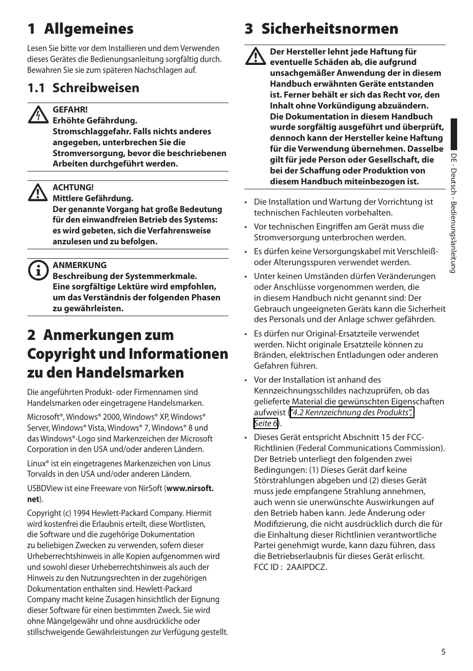 1 allgemeines, 1 schreibweisen, 3 sicherheitsnormen | Videotec DCZ User Manual | Page 73 / 92