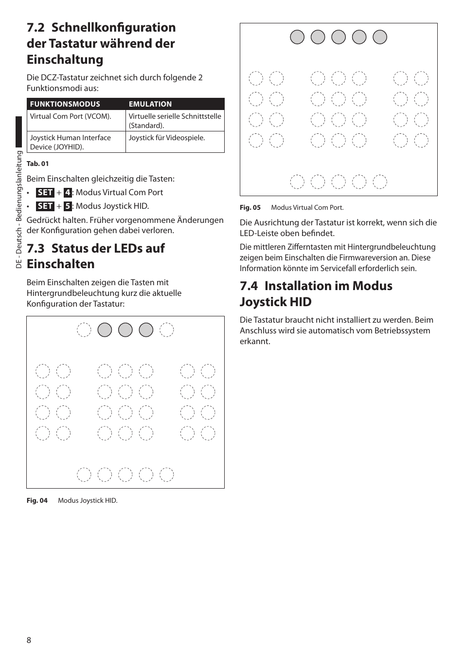 3 status der leds auf einschalten, 4 installation im modus joystick hid | Videotec DCZ User Manual | Page 76 / 92
