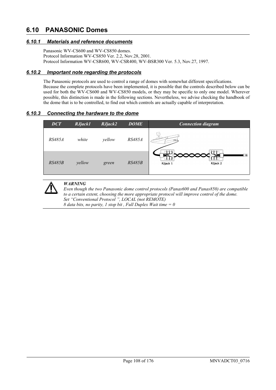 10 panasonic domes | Videotec DCT User Manual | Page 110 / 182