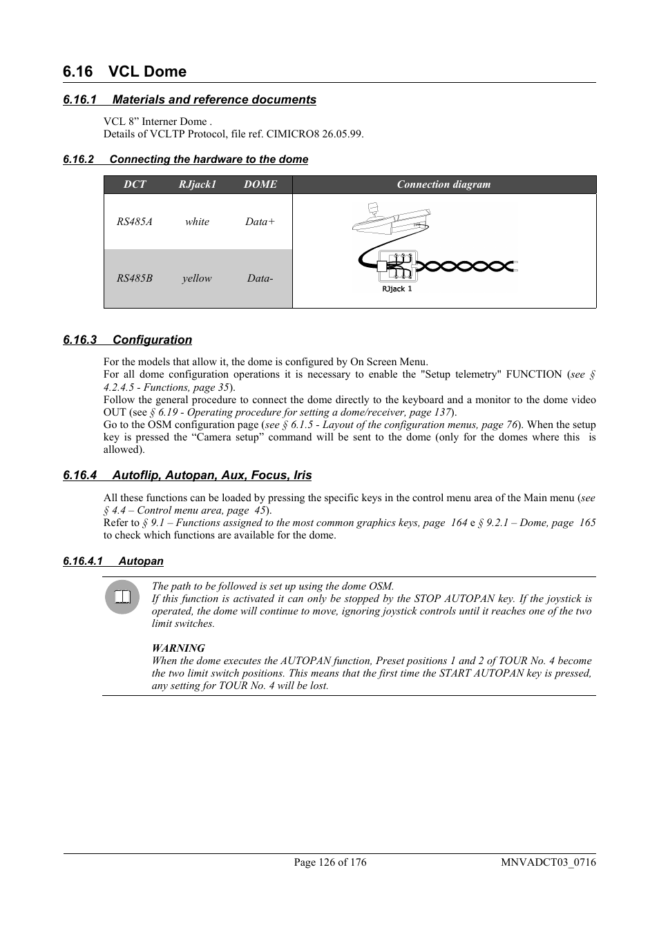 16 vcl dome | Videotec DCT User Manual | Page 128 / 182