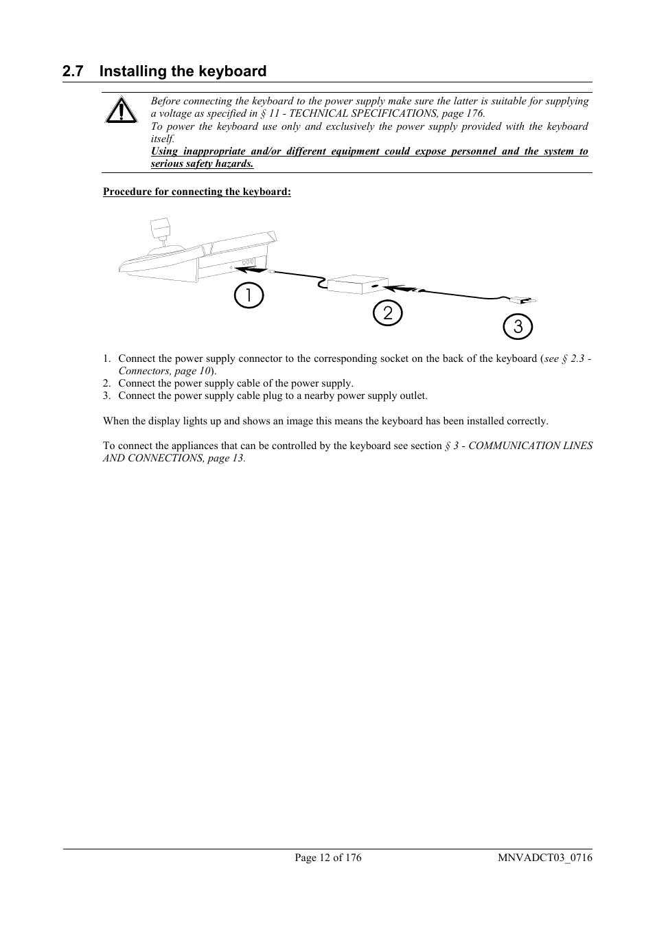 7 installing the keyboard | Videotec DCT User Manual | Page 14 / 182