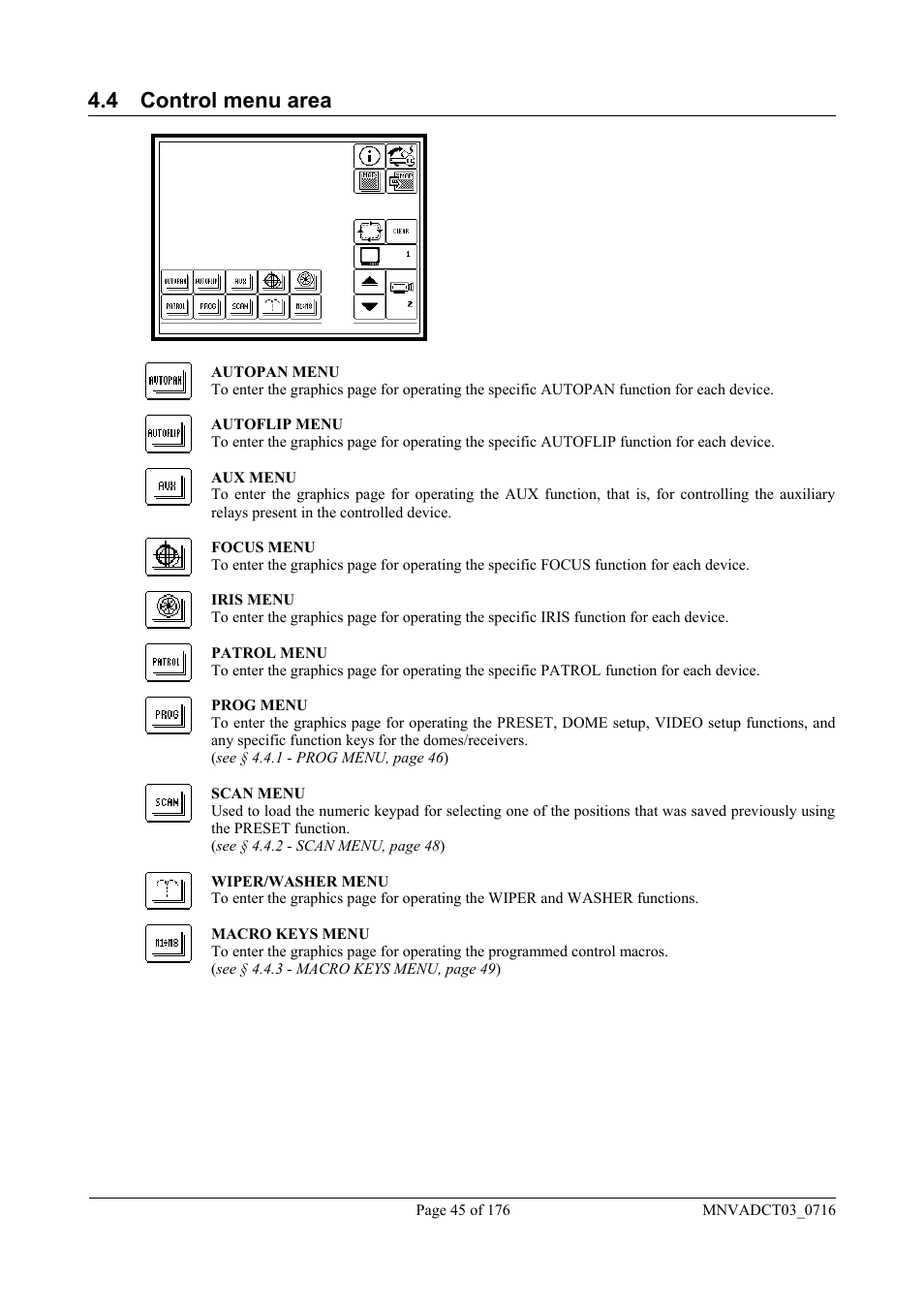 4 control menu area | Videotec DCT User Manual | Page 47 / 182