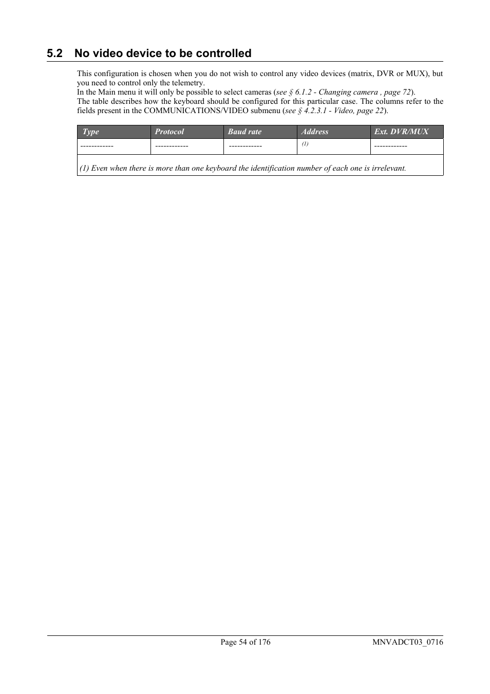 2 no video device to be controlled | Videotec DCT User Manual | Page 56 / 182