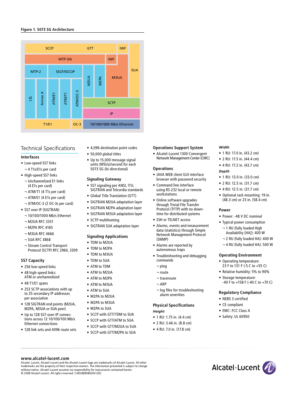Technical specifications | Alcatel-Lucent 5073 User Manual | Page 2 / 2