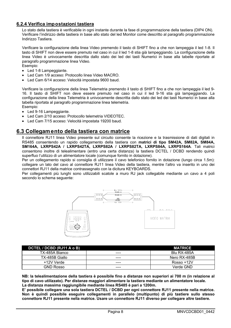 3 collegam ento della tastiera con matrice | Videotec DCTEL User Manual | Page 12 / 86