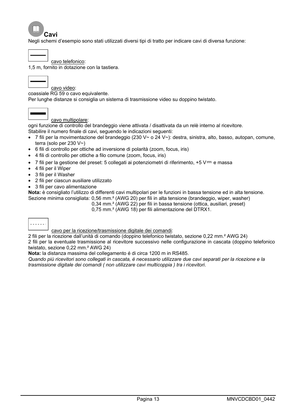 Cavi | Videotec DCTEL User Manual | Page 17 / 86