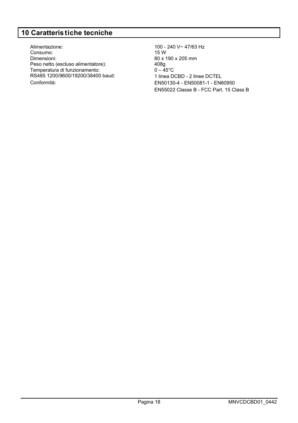 10 caratteris tiche tecniche | Videotec DCTEL User Manual | Page 22 / 86