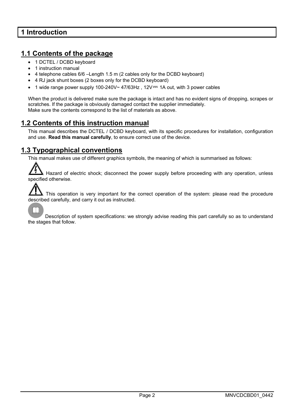 1 introduction 1.1 contents of the package, 2 contents of this instruction manual, 3 typographical conventions | Videotec DCTEL User Manual | Page 26 / 86