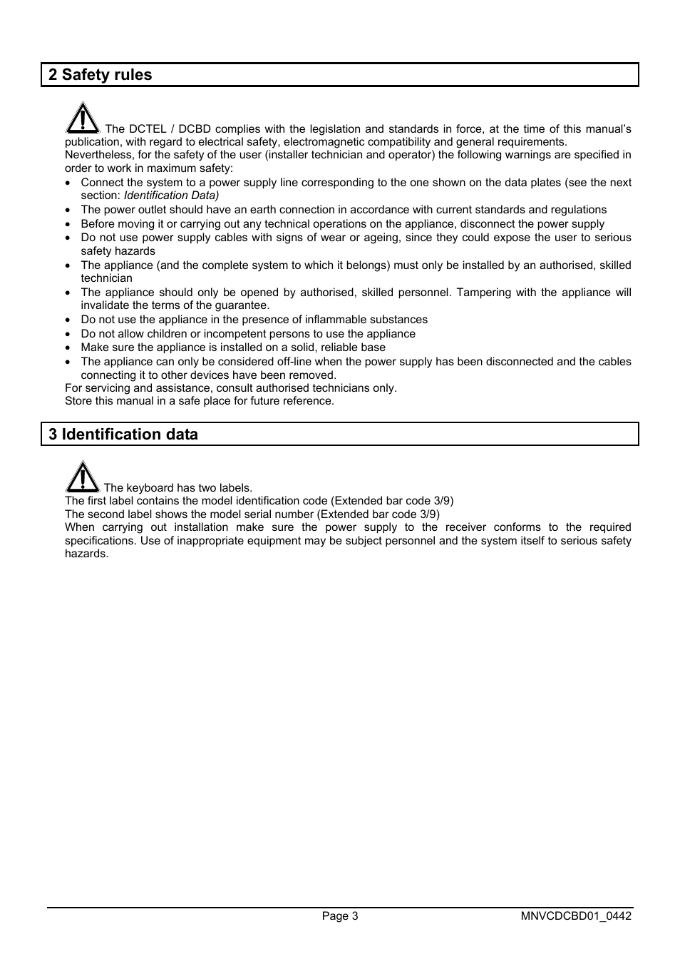 2 safety rules, 3 identification data | Videotec DCTEL User Manual | Page 27 / 86