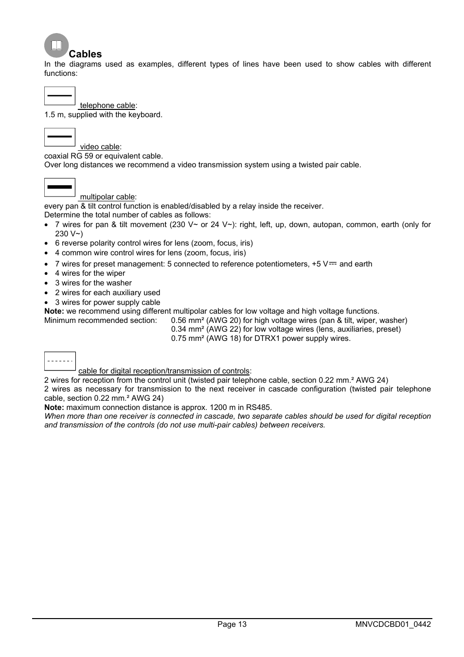 Cables | Videotec DCTEL User Manual | Page 37 / 86