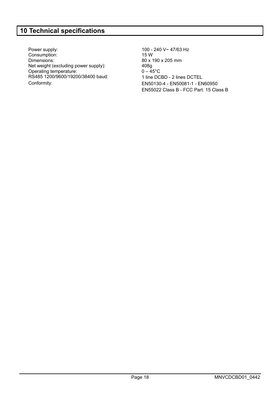 10 technical specifications | Videotec DCTEL User Manual | Page 42 / 86