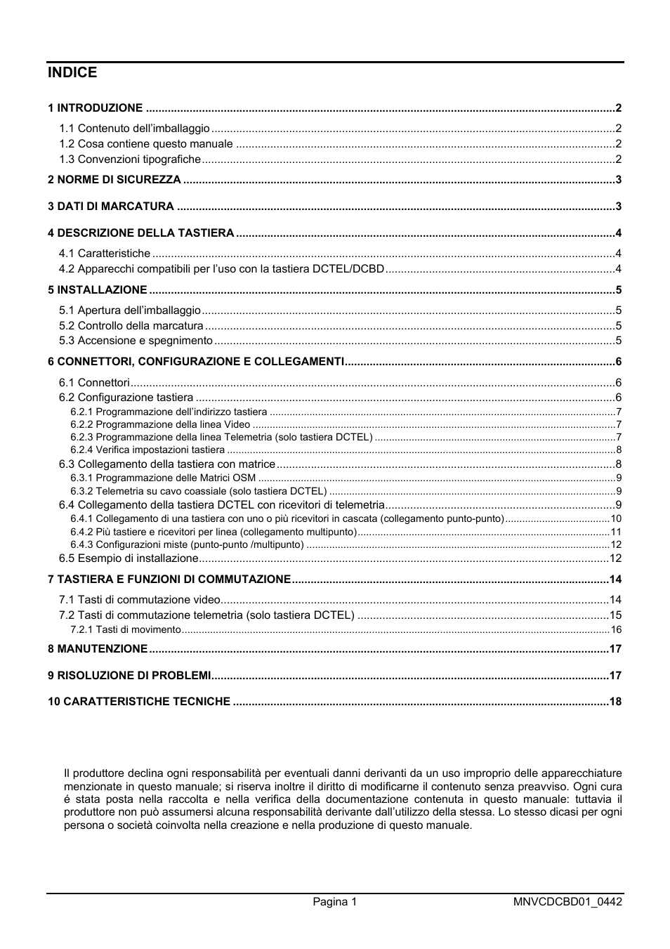Indice | Videotec DCTEL User Manual | Page 5 / 86