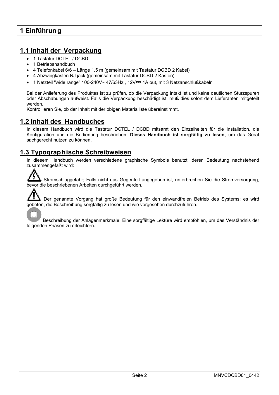 1 einführun g 1.1 inhalt der verpackung, 2 inhalt des handbuches, 3 typograp hische schreibweisen | Videotec DCTEL User Manual | Page 66 / 86