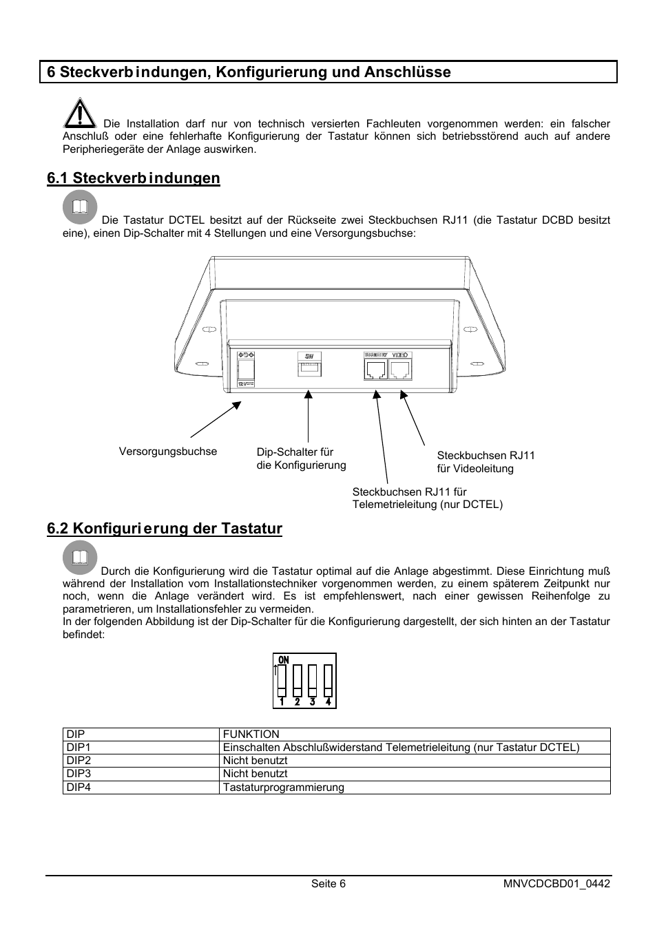 1 steckverb indungen, 2 konfiguri erung der tastatur | Videotec DCTEL User Manual | Page 70 / 86