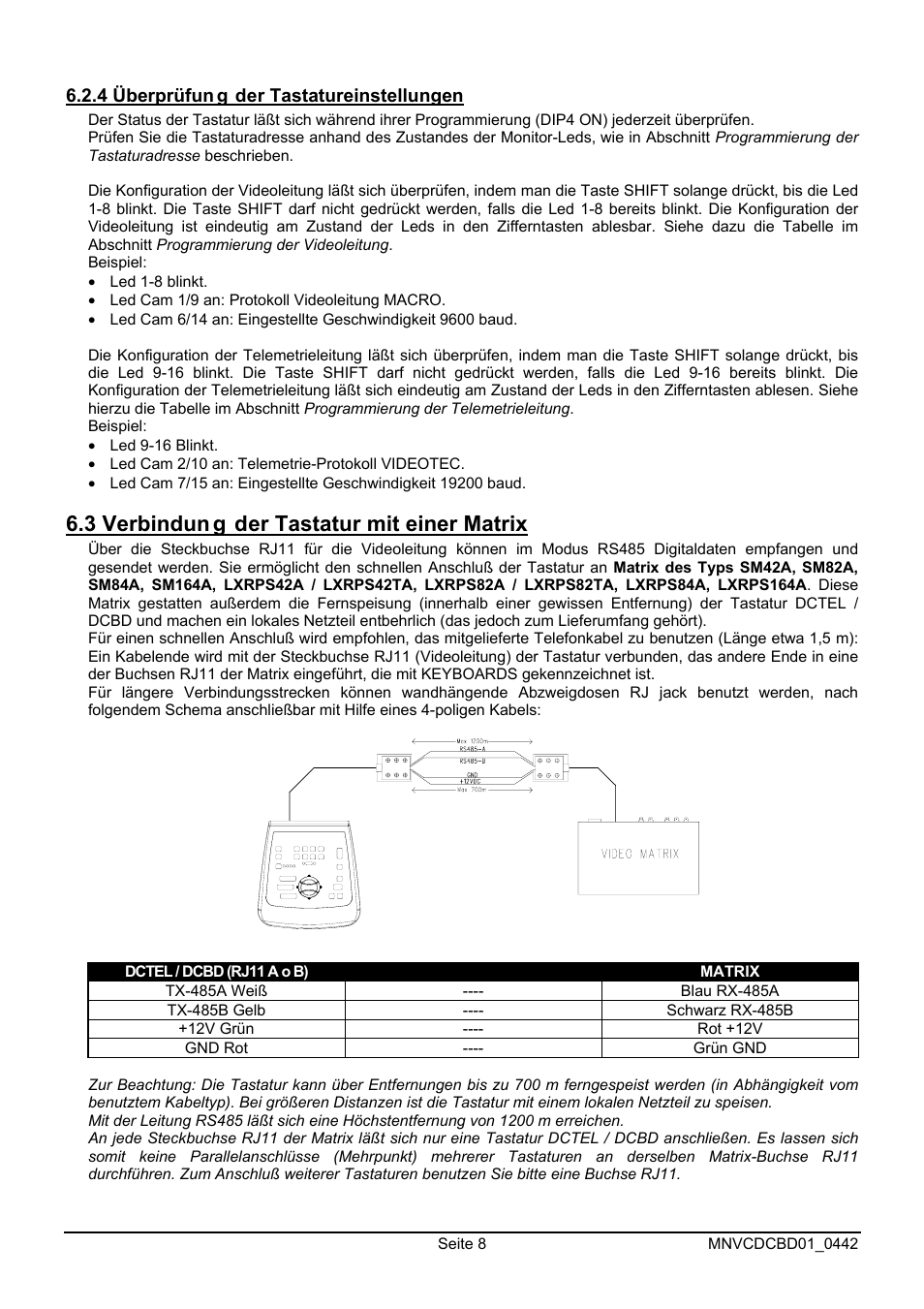 3 verbindun g der tastatur mit einer matrix | Videotec DCTEL User Manual | Page 72 / 86