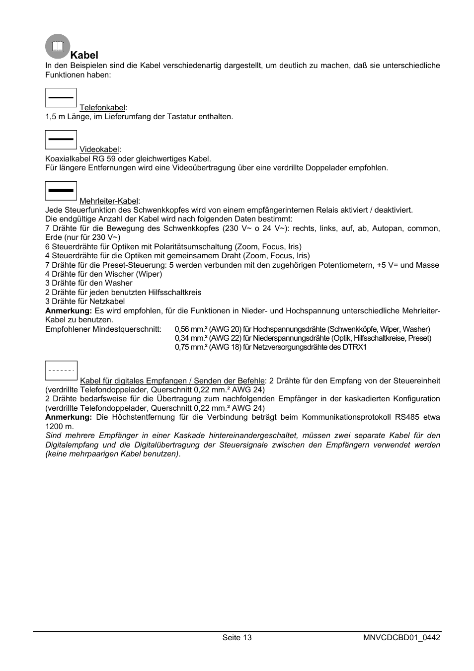 Kabel | Videotec DCTEL User Manual | Page 77 / 86