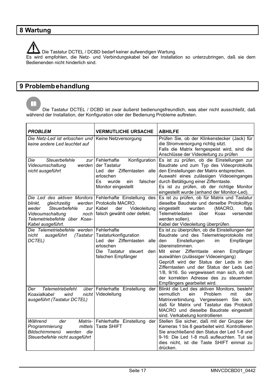 8 wartung, 9 problemb ehandlung | Videotec DCTEL User Manual | Page 81 / 86