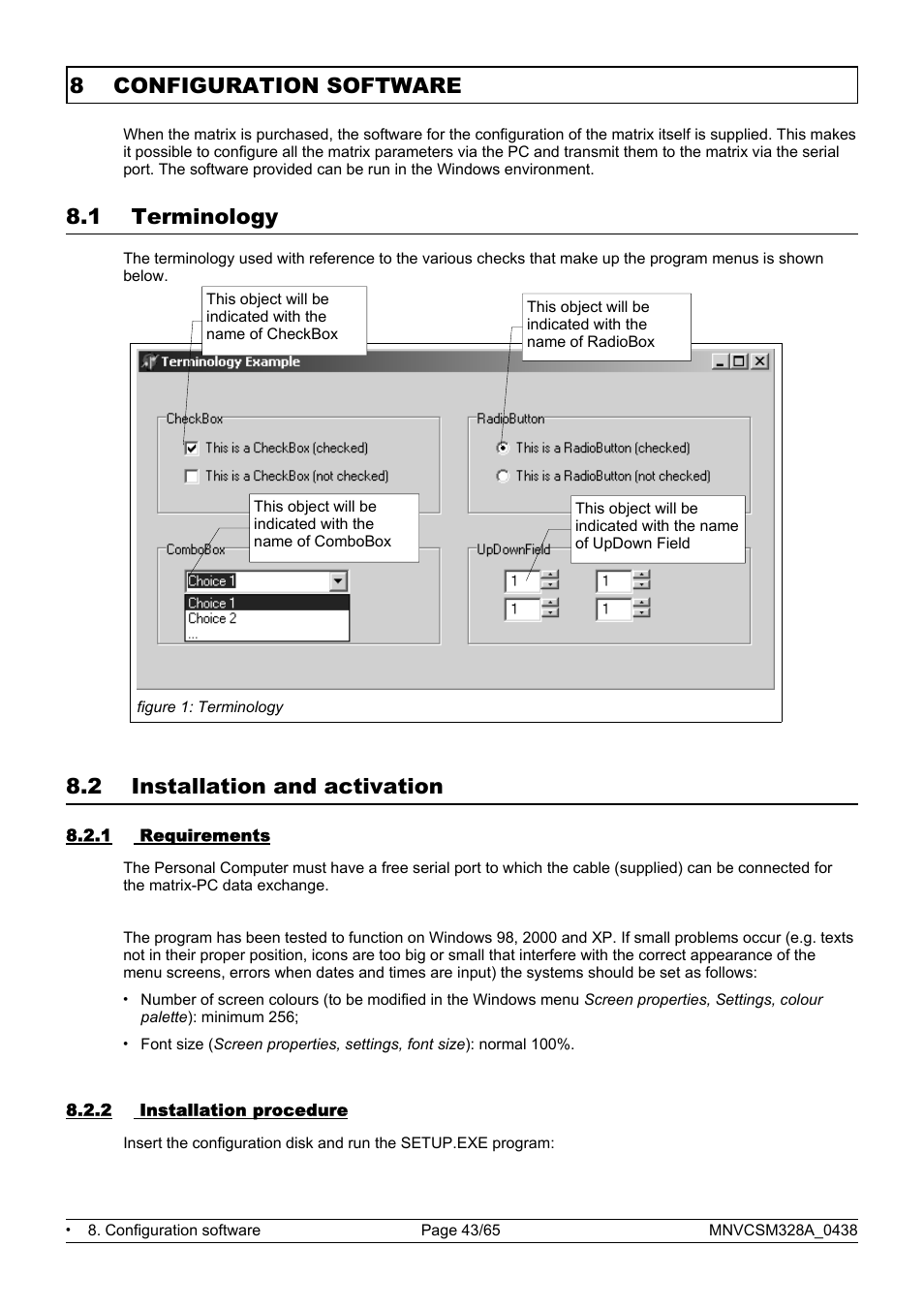 8 configuration software, 1 terminology, 2 installation and activation | Videotec SM328B User Manual | Page 45 / 72
