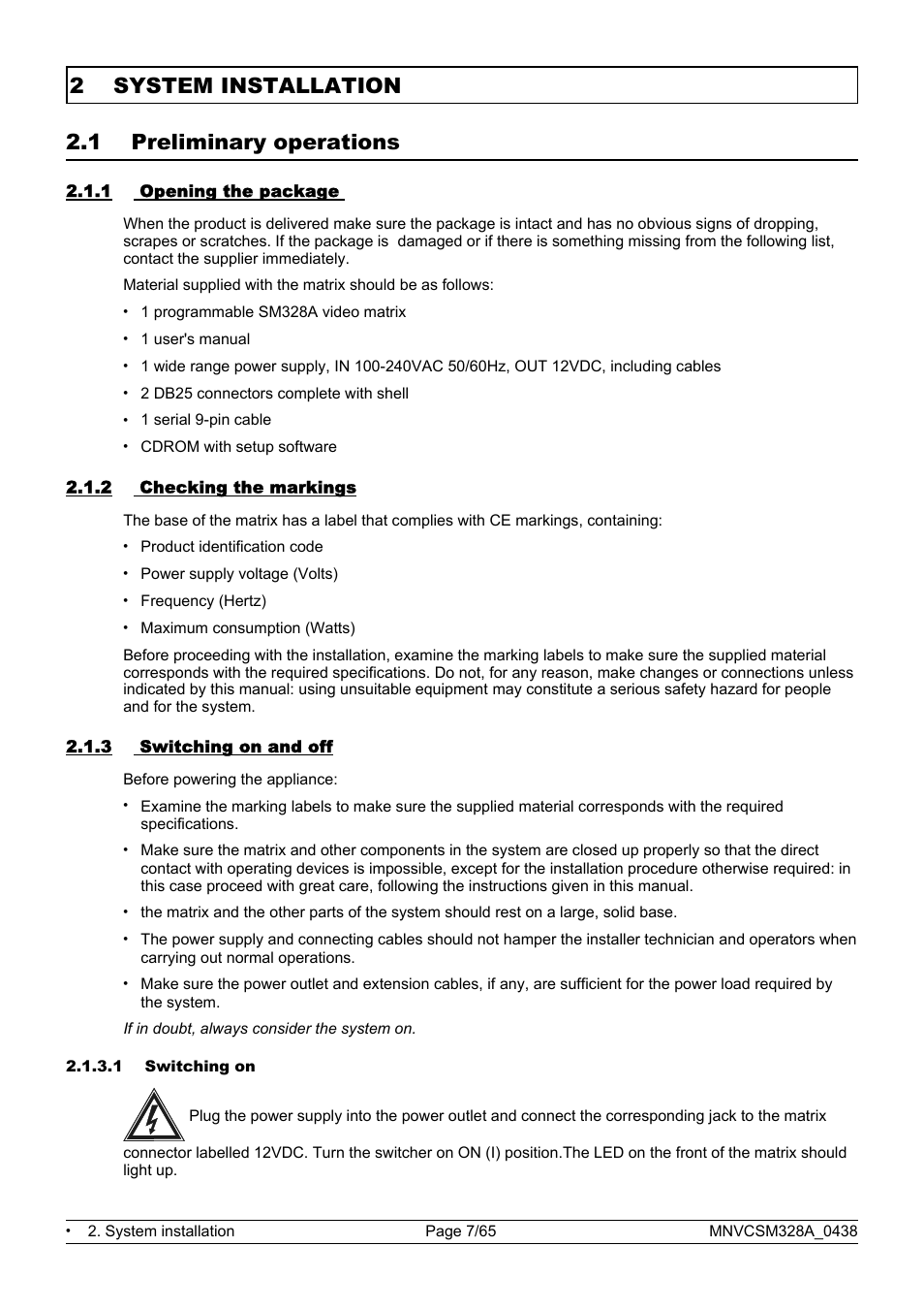 2 system installation 2.1 preliminary operations | Videotec SM328B User Manual | Page 9 / 72