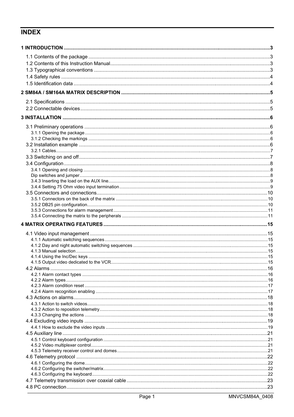 Index | Videotec SM164B User Manual | Page 41 / 150