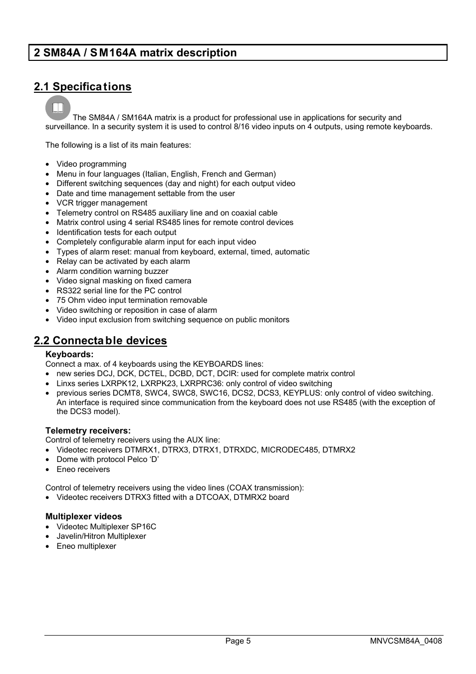 2 connecta ble devices | Videotec SM164B User Manual | Page 45 / 150