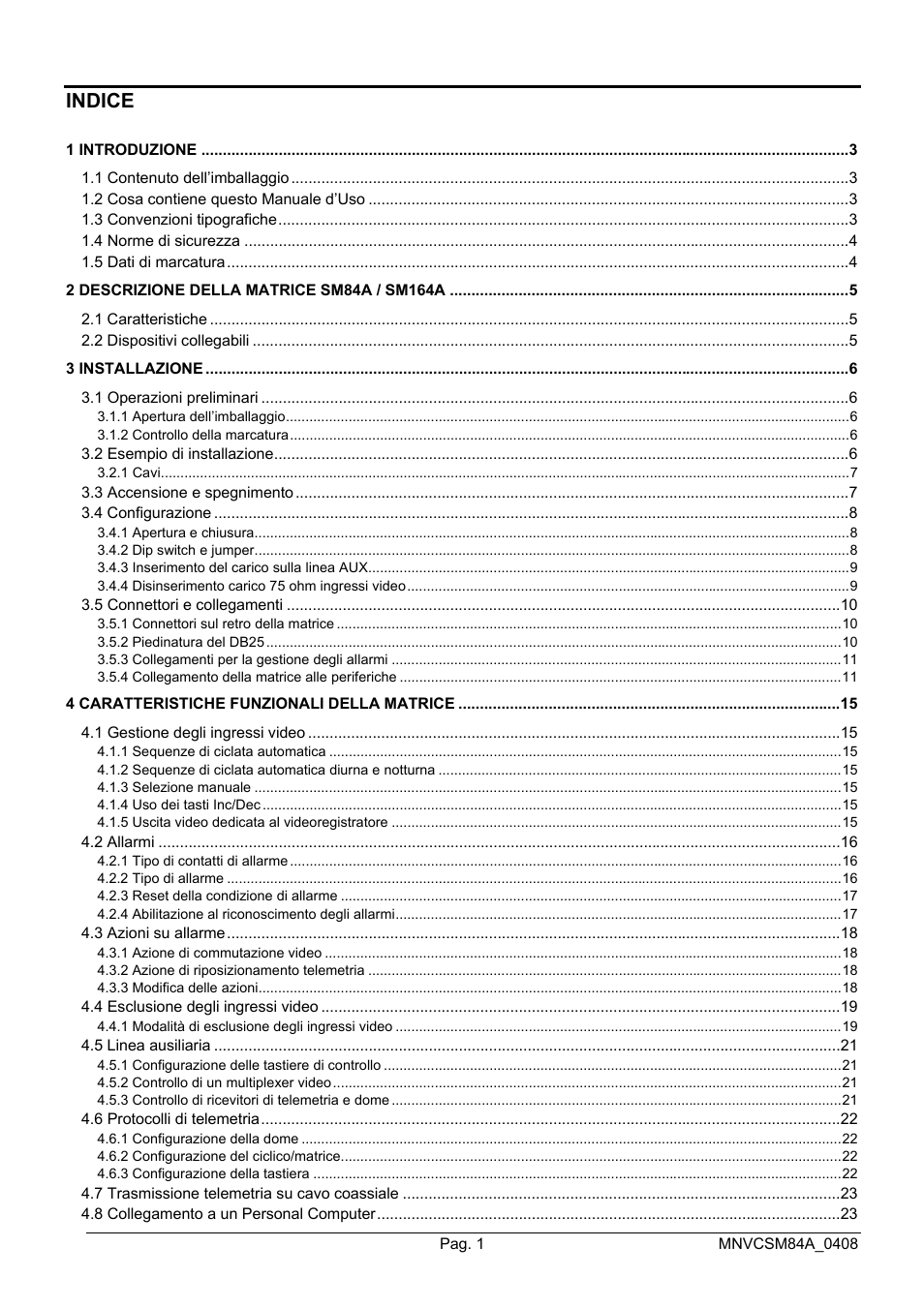 Indice | Videotec SM164B User Manual | Page 5 / 150