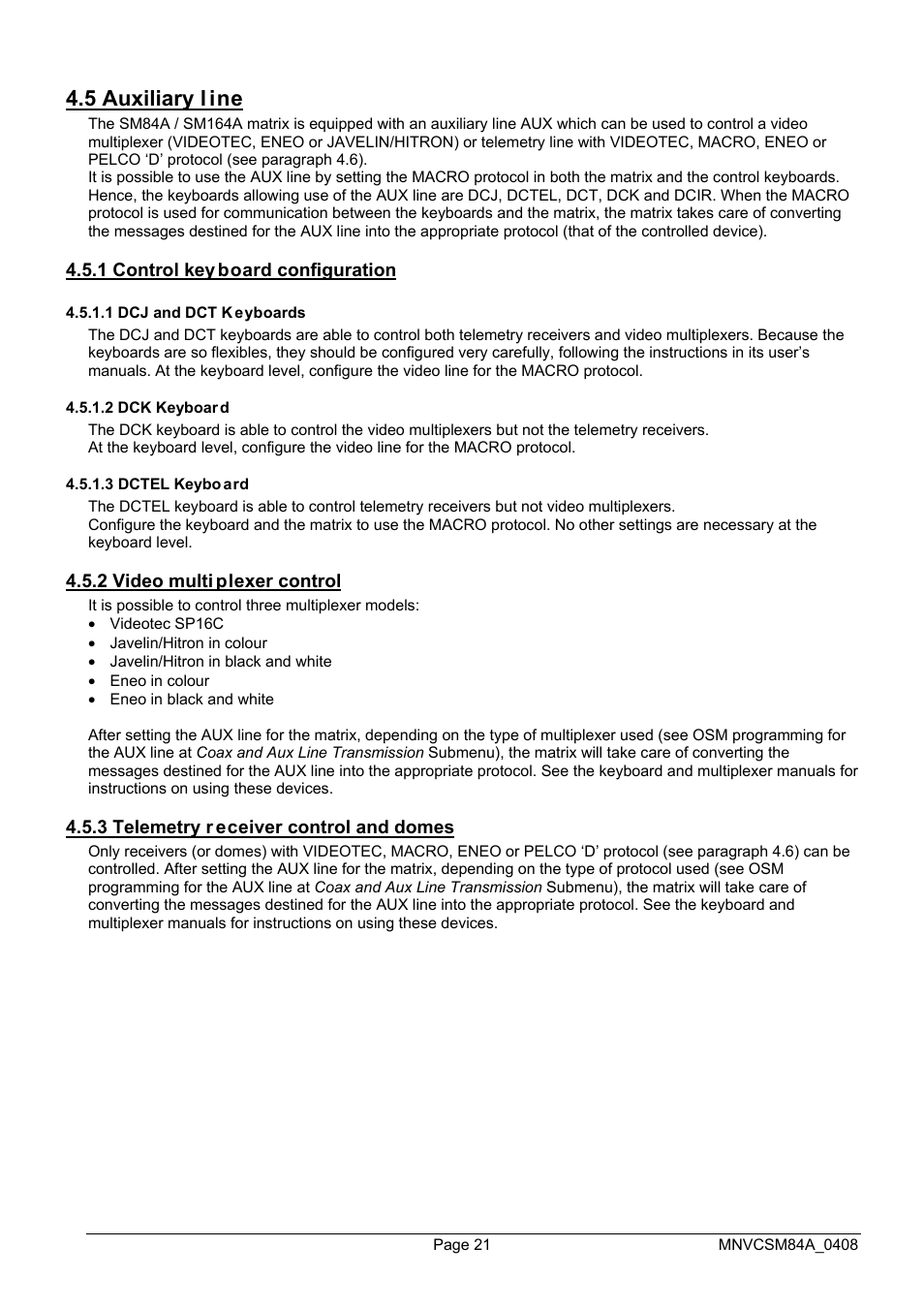5 auxiliary l ine | Videotec SM164B User Manual | Page 61 / 150
