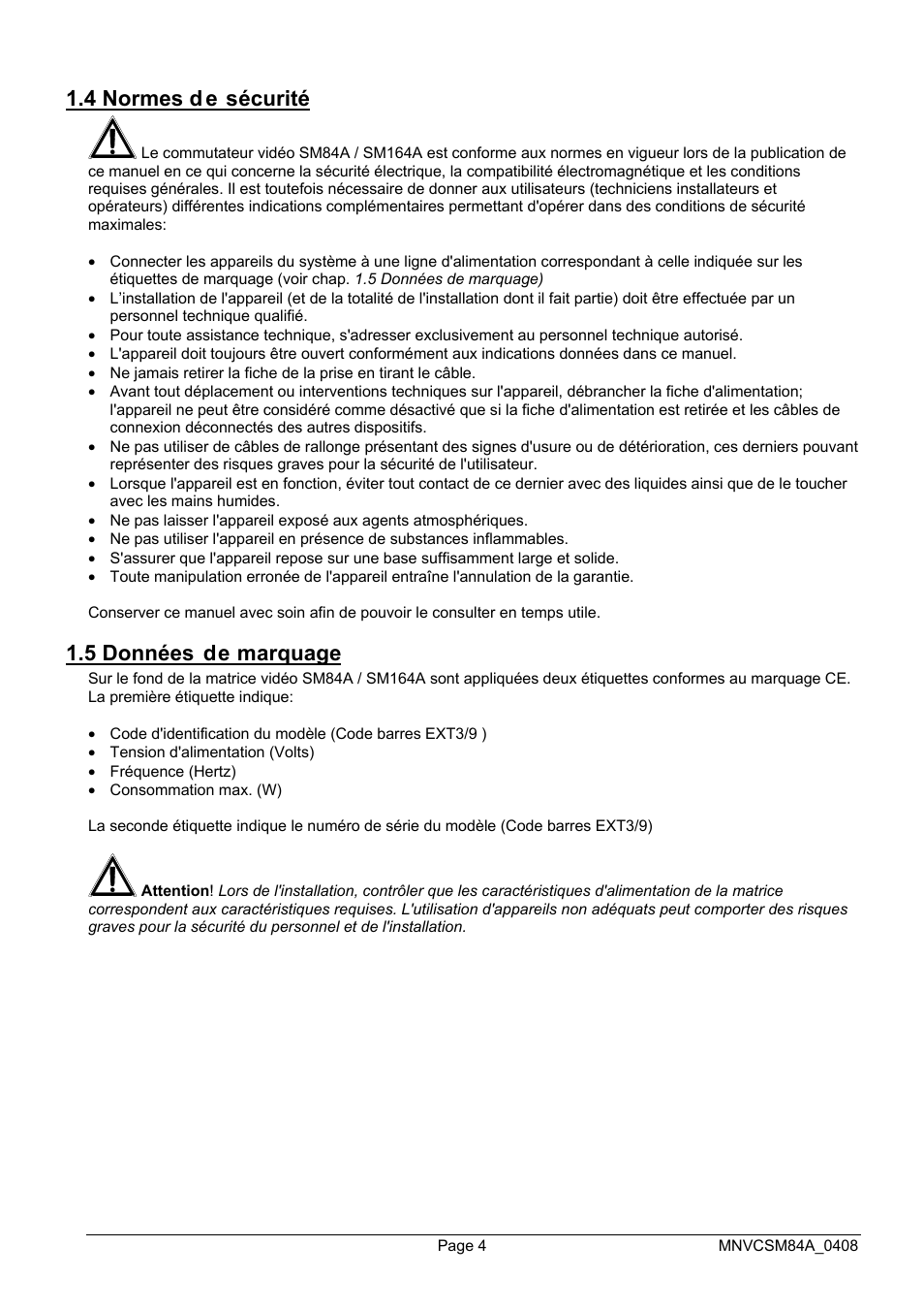 4 normes d e sécurité, 5 données de marquage | Videotec SM164B User Manual | Page 80 / 150