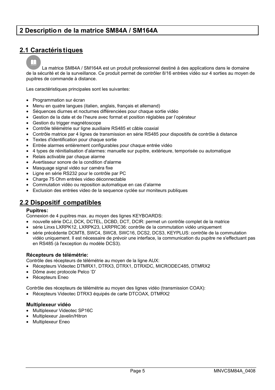 2 dispositif compatibles | Videotec SM164B User Manual | Page 81 / 150