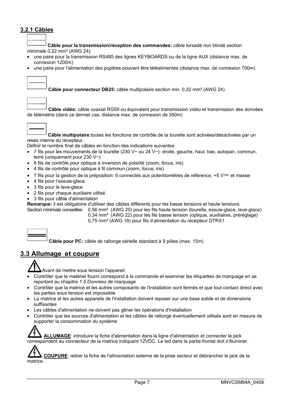 3 allumage et coupure | Videotec SM164B User Manual | Page 83 / 150